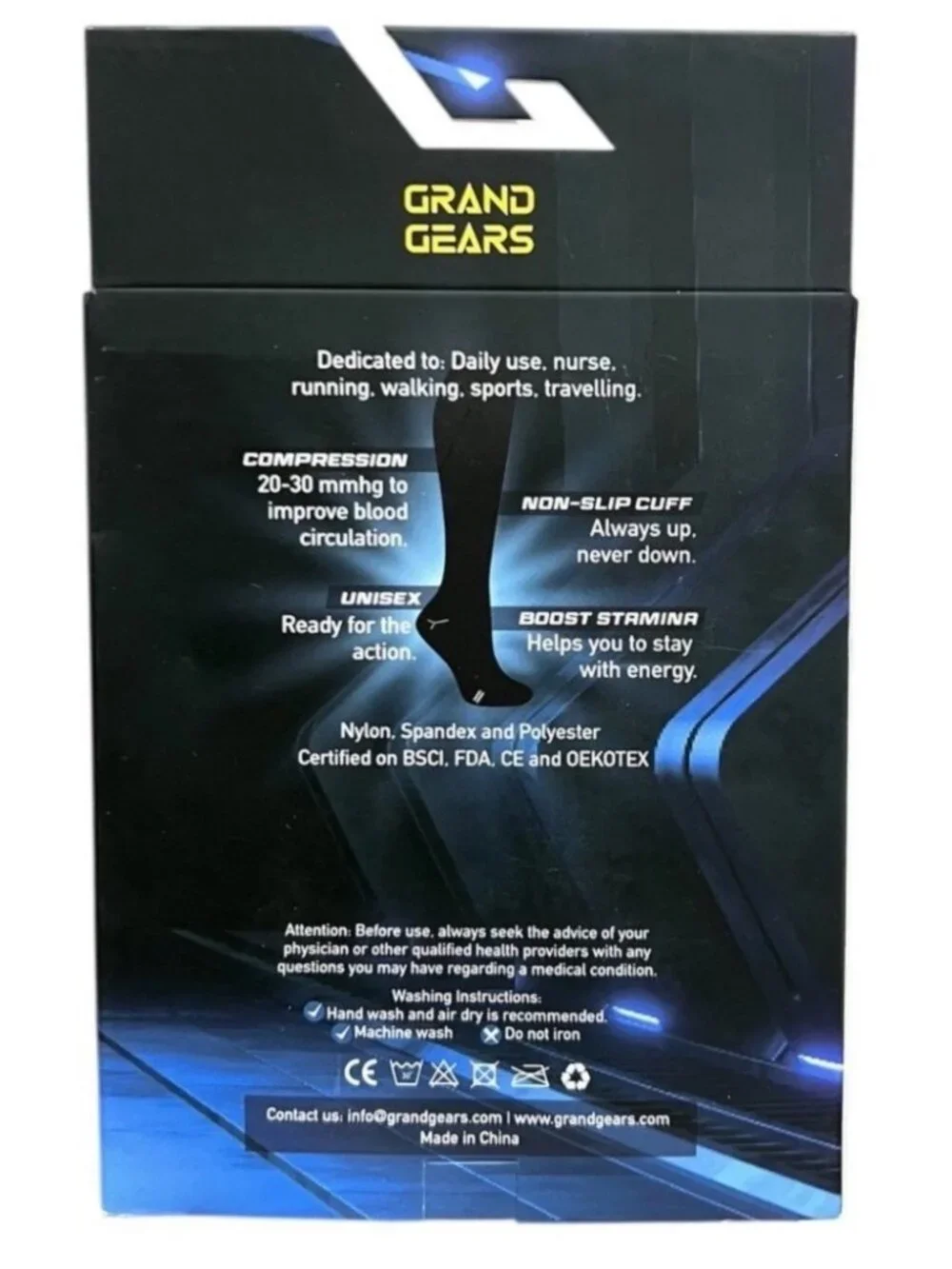 Grand Gears Compression Socks S/M Unisex Support Recovery Reducing Swelling BLK